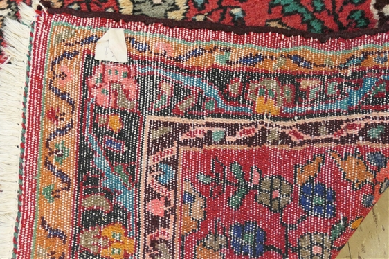 Pretty Oriental Runner Rug - Red Background with Blue and White Florals - Pattern N0. 41 - Original Fabric Tag on Back - Rug Measures 260cm by 80cm - 102 by 31 1/2