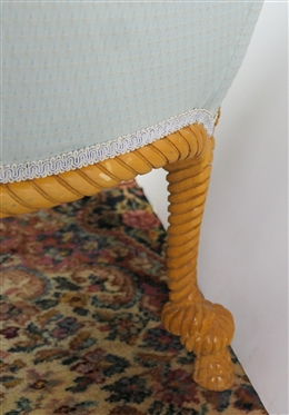 Light Seafoam Green Club Chair with Wood Braided Rope Frame - Chair Measures 28 Tall 27 by 21 - One Leg Has Been Repaired