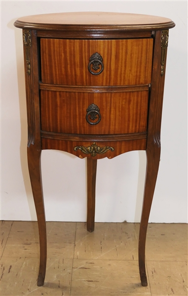 Pretty French 2 Drawer Stand - Gold Ormolus Decoration on Legs and Apron - Reeded Legs - Stand Measures 29" tall 16" by 13"