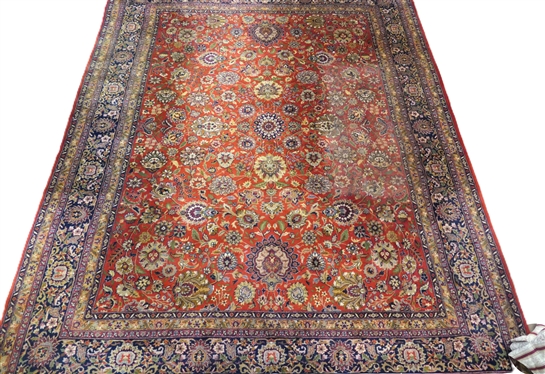 The Fritz and La Rue Company - Davenport Keshan Wool Rug -  Red Background - Rug Measures 10'' by 8''
