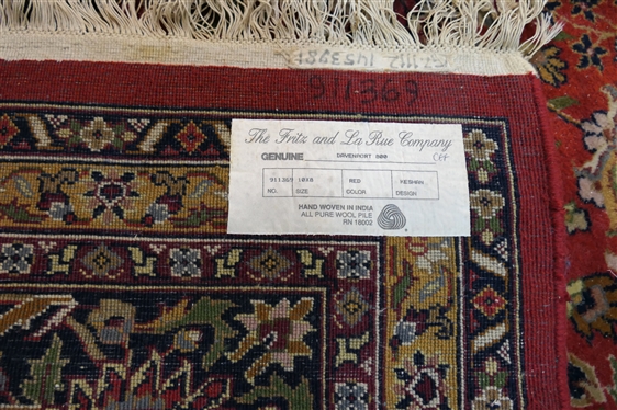 The Fritz and La Rue Company - Davenport Keshan Wool Rug -  Red Background - Rug Measures 10'' by 8''