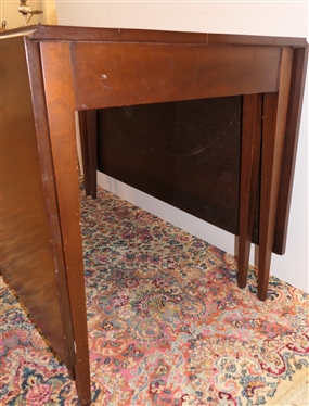 Nice Y&J Furniture, Durham NC, Walnut Gate Leg Drop Leaf Table - Tapered Legs - Closed Measures 30 Tall 48 by 27 -Leaves Measure 24