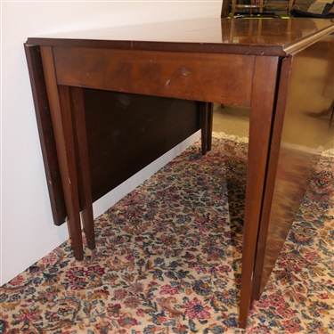 Nice Y&J Furniture, Durham NC, Walnut Gate Leg Drop Leaf Table - Tapered Legs - Closed Measures 30 Tall 48 by 27 -Leaves Measure 24