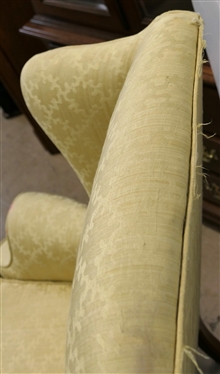 Pretty Yellow Queen Anne Style Wingback Chair Custom Built  by Statton Furniture - Pretty Light Yellow Upholstery -  44 Tall 35 Across - Small Stained Area on 1 Arm, Some Fraying to Cording On...