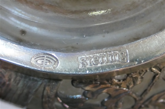 Outstanding Heavy Sterling Silver Overlay Pinch  Bottle - Flowers and Oak Leaves Adorn the Bottle - Marked Sterling on Bottom of Silver Frame - Bottle Marked KB Ltd. - Regd No. 708596 - Decanter...