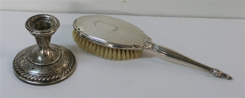 Webster Sterling Silver Framed Brush and Single Sterling Silver Weighted 3 Candle Stick 