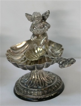 6 Outstanding 915 Spanish Silver Salt Cellars - Shell Shaped Bowls with Cherub Musicians - Hallmarked on Bowl - Each with Delicate Silver Salt Spoon - Each Measures 2 Tall 1 1/2 Across - 198.6...