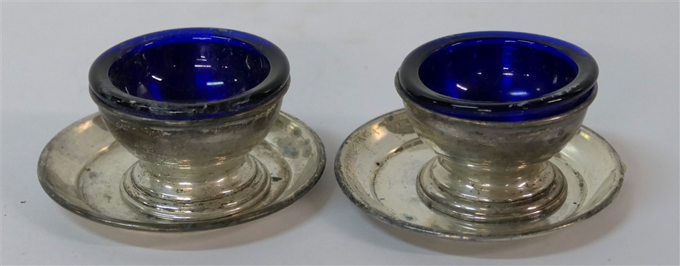 S. Kirk & Son Sterling Silver Salt Dips with Sterling Silver Under Plates an Cobalt Blue Liners -Silver Weighs 69.3 Grams 
