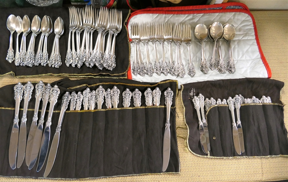 Wallace "Grande Baroque"(1941) Sterling Silver Flatware - 97 Pieces Total including 18 Dinner Forks, 16 Salad Forks, 12 Soup Spoons, 17 Teaspoons, 18 Dinner Knives and 16 Butter Knives - 3078.9...