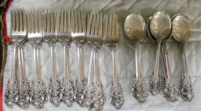 Wallace Grande Baroque(1941) Sterling Silver Flatware - 97 Pieces Total including 18 Dinner Forks, 16 Salad Forks, 12 Soup Spoons, 17 Teaspoons, 18 Dinner Knives and 16 Butter Knives - 3078.9...