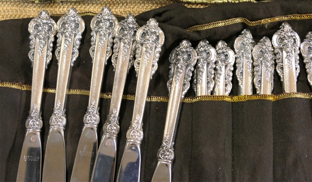Wallace Grande Baroque(1941) Sterling Silver Flatware - 97 Pieces Total including 18 Dinner Forks, 16 Salad Forks, 12 Soup Spoons, 17 Teaspoons, 18 Dinner Knives and 16 Butter Knives - 3078.9...