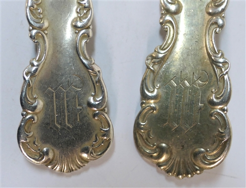 10 Pieces Wallace Louis XV Sterling Silver Flatware - 5 Tea Spoons, 5 Dinner Forks, and Large Serving Spoon - All Monogrammed - 470.4 Grams Total Weight 