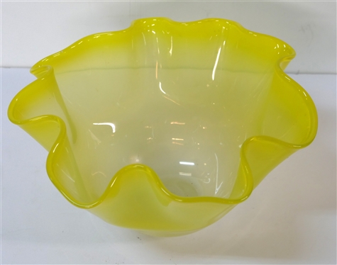Yellow Art Glass Free Form Bowl - Signed FC 2001 - Bowl Measures 6 Tall 9 Across