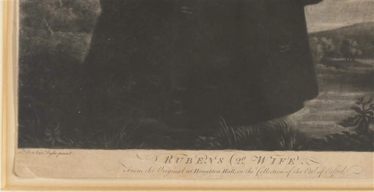 Reuben''s 2d Wife Helena Fourment - 18th Century  Mezzotint - From the Original at Houghton Hall in the Collection of the Earl of Oxford - Print made by James McArdell - 54 in Lower Right Corner...