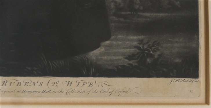 Reuben''s 2d Wife Helena Fourment - 18th Century  Mezzotint - From the Original at Houghton Hall in the Collection of the Earl of Oxford - Print made by James McArdell - 54 in Lower Right Corner...