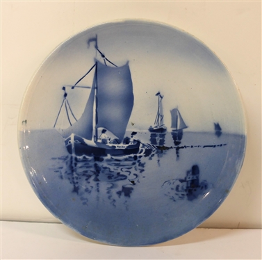 German Blue and White Plate with Ship Scene - Plate Measures 11 Across - Made in Germany on Back 