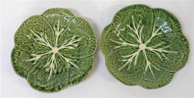 2 - Bordallo Pinheiro Made in Portugal Cabbage Plates - Stamped on Bottom with Original Stickers - Plates Measure 9 1/4 Across