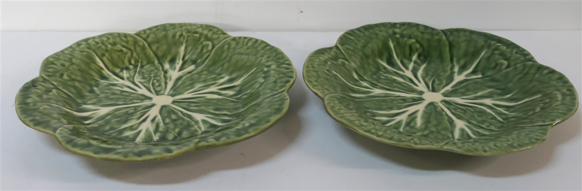 2 - Bordallo Pinheiro Made in Portugal Cabbage Plates - Stamped on Bottom with Original Stickers - Plates Measure 9 1/4 Across