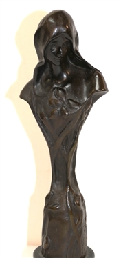 Emmanuel Villanis Style Art Nouveau Virgin Mary Bronze Sculpture with Marble Base - Statue Measures 9 1/2 Tall 