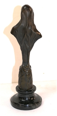 Emmanuel Villanis Style Art Nouveau Virgin Mary Bronze Sculpture with Marble Base - Statue Measures 9 1/2 Tall 