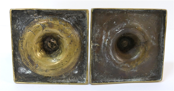 Pair of Early 19th Century  Brass Candle Sticks - Measuring 8 3/4 Tall 