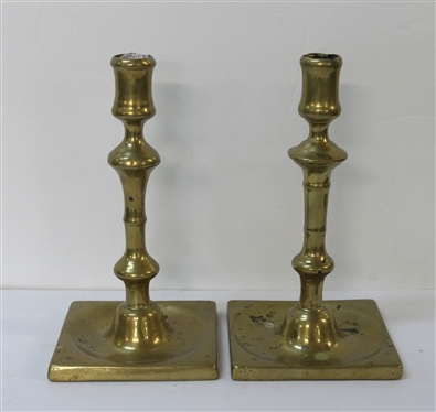 Pair of Early 19th Century  Brass Candle Sticks - Measuring 8 3/4 Tall 