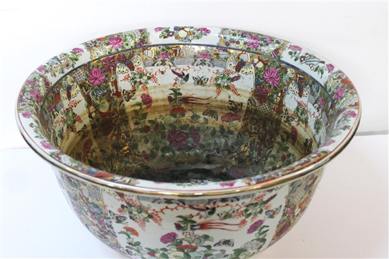 Large Chinese Rose Medallion Bowl / Planter- Highly Decorated inside and Out  - Marked on Bottom - Measures 9 Tall 18 Across - Residual Dirt on Interior 