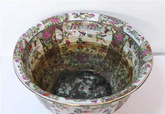 Large Chinese Rose Medallion Bowl / Planter- Highly Decorated inside and Out  - Marked on Bottom - Measures 9 Tall 18 Across - Residual Dirt on Interior 