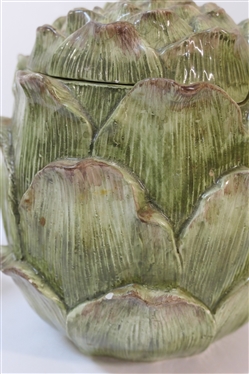 Italian Artichoke Dish with Lid and Artichoke Bowl -8171 - Both Made in Italy - Covered Dish Has Some Minor Chips / Glaze Flakes on Few Leaves - Bowl Measures 8 1/2 by  6 1/2