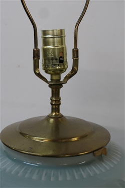 Beautiful Asian Celedon Decorator Table Lamp with Wood Base - Floral Body - No Shade - Very Heavy Lamp - Measures 19 to Bulb - Needs Switch Knob 