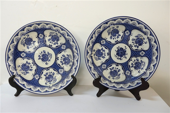 2 Sicas Sesto - Italy Blue and White Floral Plates - Each Measures 12 1/8 Across