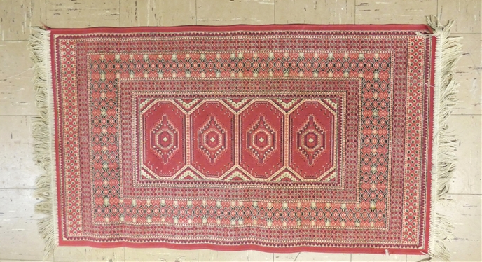 Modern Throw Rug - Deep Rosey Red with Tan and Black - Rug Measures 26 by 46