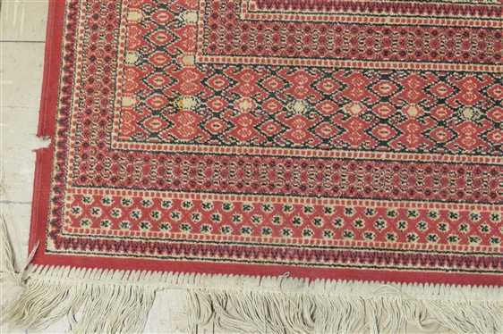 Modern Throw Rug - Deep Rosey Red with Tan and Black - Rug Measures 26 by 46
