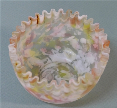 Handmade Spatter Glass Bowl -Fluted Trim- Bowl Measures 3 Tall 5 Across