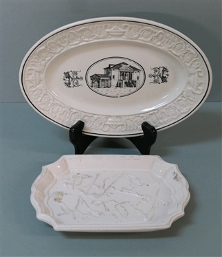 Creil Reproduction Created by Mottahedeh - Made in Italy Small Oval Tray and Italian Tray with Molded Pipes - Oval Tray Measures 9 1/2 by 6 1/4 - Other Has Some Chipping on One End 