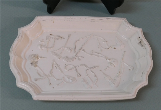 Creil Reproduction Created by Mottahedeh - Made in Italy Small Oval Tray and Italian Tray with Molded Pipes - Oval Tray Measures 9 1/2 by 6 1/4 - Other Has Some Chipping on One End 