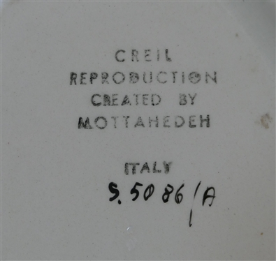 Creil Reproduction Created by Mottahedeh - Made in Italy Small Oval Tray and Italian Tray with Molded Pipes - Oval Tray Measures 9 1/2 by 6 1/4 - Other Has Some Chipping on One End 