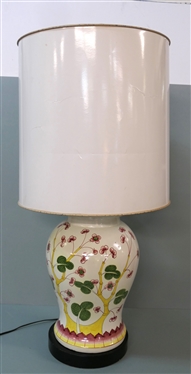 Large Asian Urn Style Decorator Vase with Cherry Blossoms, Wood Base - 2 Lights - Lamp Measures 24 to Bulb 