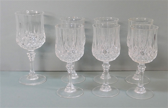 6 Cristal D'' Arques Longchamps 6 1/2 Wine Glasses and 1 7 1/4 Goblet - Larger Goblet Has Minor Nick on Top Rim 