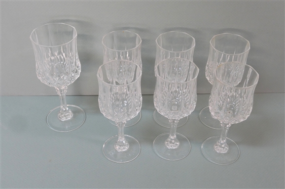 6 Cristal D'' Arques Longchamps 6 1/2 Wine Glasses and 1 7 1/4 Goblet - Larger Goblet Has Minor Nick on Top Rim 