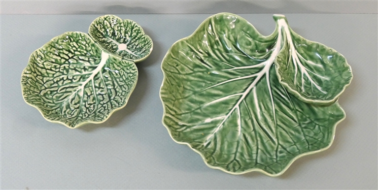 Bordallo Pinheiro - Portugal - Cabbage Leaf Bowls with Attached Sauce / Dip Bowl - Largest Measures 9 1/2 Across - Smaller with Small Chip is 7 1/4 buy 5 3/4 