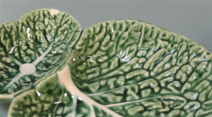 Bordallo Pinheiro - Portugal - Cabbage Leaf Bowls with Attached Sauce / Dip Bowl - Largest Measures 9 1/2 Across - Smaller with Small Chip is 7 1/4 buy 5 3/4 