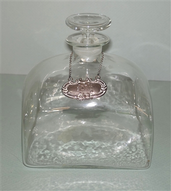 Hand Blown Square Decanter with Sterling Silver Port Tag - Decanter Measures 6 1/2 Tall 6 Wide