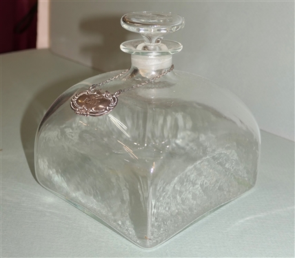 Hand Blown Square Decanter with Sterling Silver Port Tag - Decanter Measures 6 1/2 Tall 6 Wide