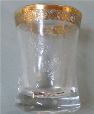 8 Etched Goblets with Leaves and Vines - Gold Trim - Substantial Foot and Stem - Each Glass Measures 6 3/4 Tall 