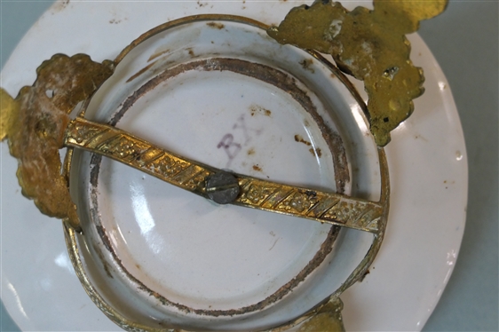Unusual China and Brass Claw Footed Chamberstick Candle Stick - Plate Marked BX - Candle Stick Measures 3 1/2 Tall 