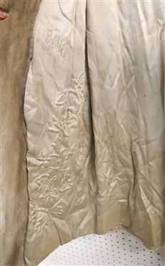 Blonde Mink 3/4 Length Coat - 3/4 Length Sleeves - Pretty Embroidered Lining - Monogrammed - Size Medium - Large - No Size Tag