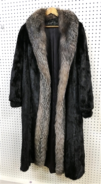 Incredible Full Length Black Fur Coat with Raccoon Trim - From Hertzberg Furs - Size Large 