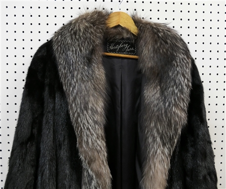 Incredible Full Length Black Fur Coat with Raccoon Trim - From Hertzberg Furs - Size Large 