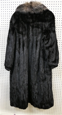 Incredible Full Length Black Fur Coat with Raccoon Trim - From Hertzberg Furs - Size Large 